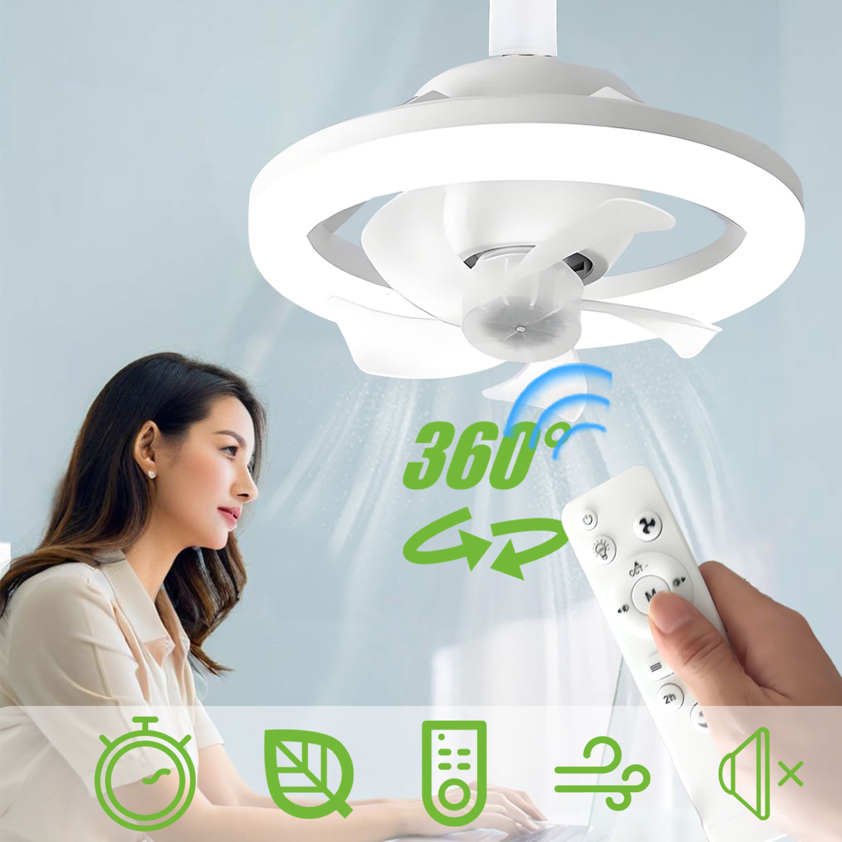 Home Bathroom Ventilation - 360 ° Lâmpada giratória para ventilador
